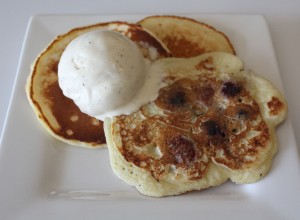 Plain and blueberry pancakes, served with ice cream